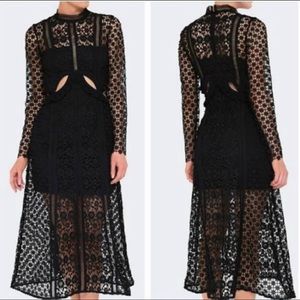 SELF PORTRAIT Black Lace Side Cutout MIDI Dress